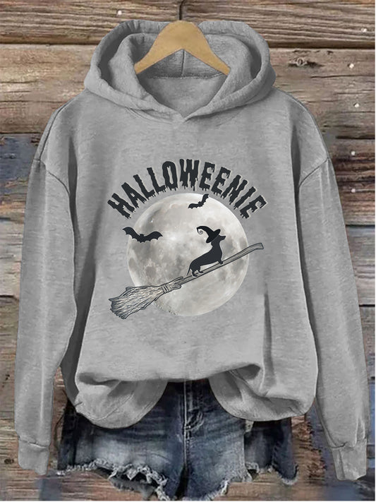 Dachshund Halloweenie Print Long Sleeve Printed Hoodie