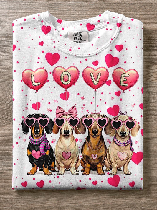 Dachshund Valentine's Day Print Crew Neck T-shirt