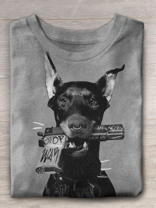 Handsome Dog Dangerous Weapon Humor Print Casual T-shirt