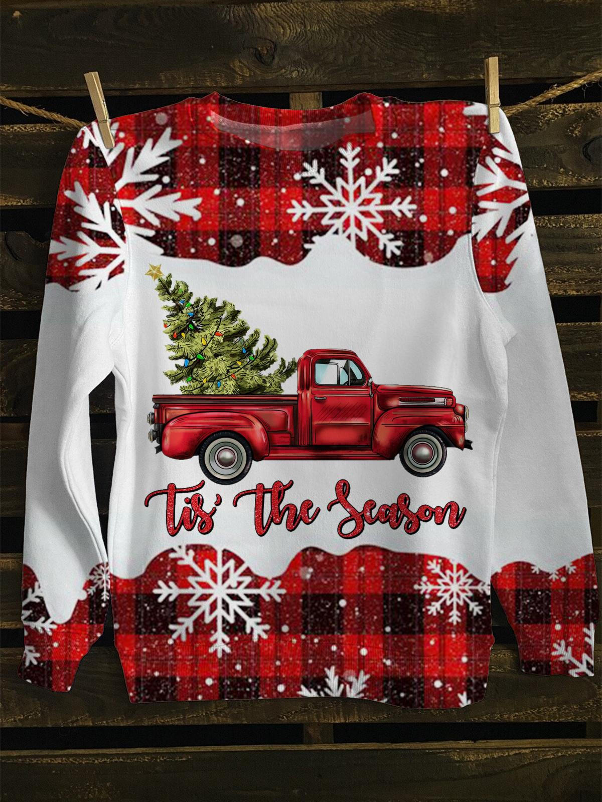 Christmas Tree And Car Long Sleeve Casual Top