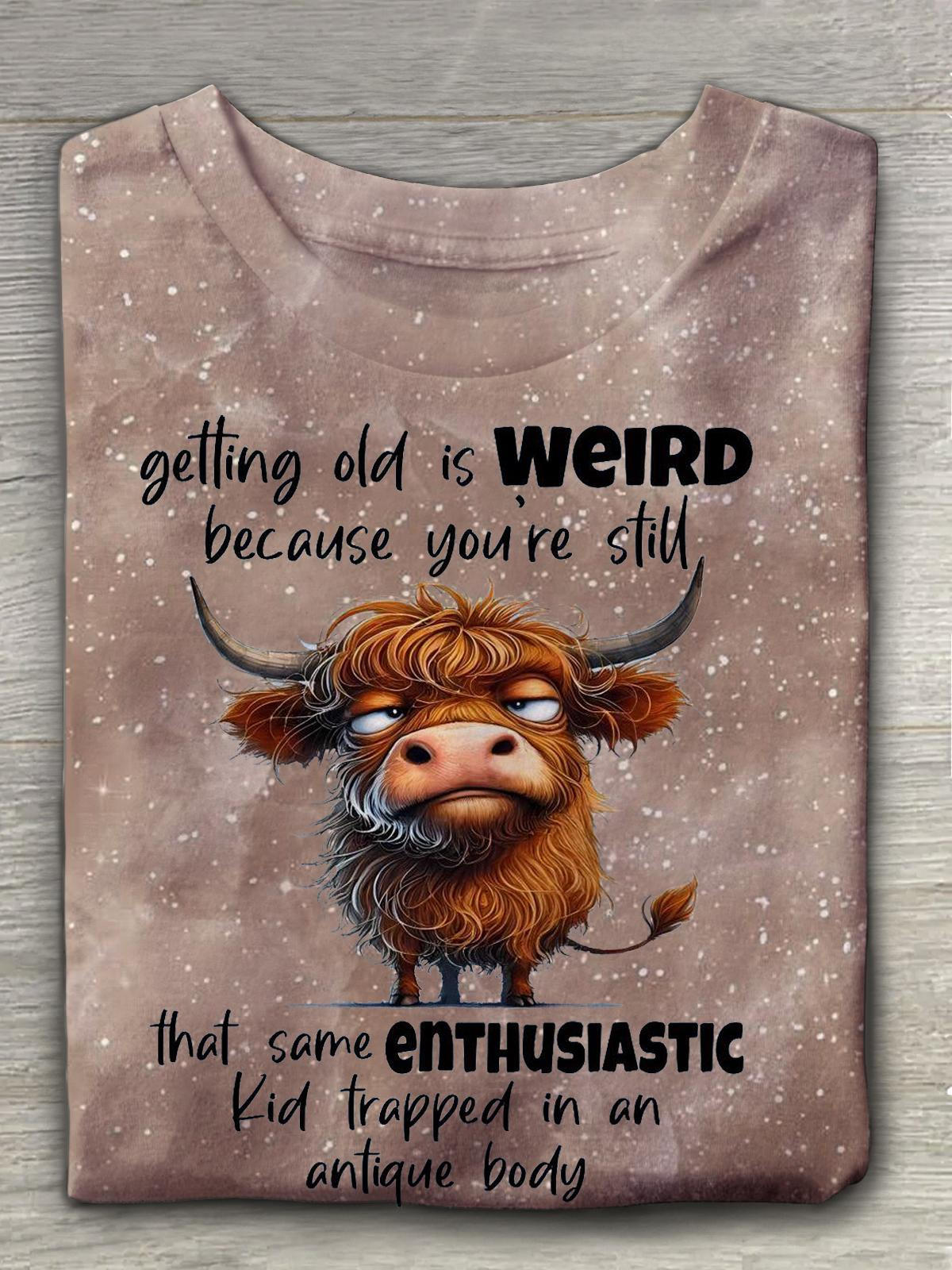 Funny Word Highland Cow Crew Neck T-shirt