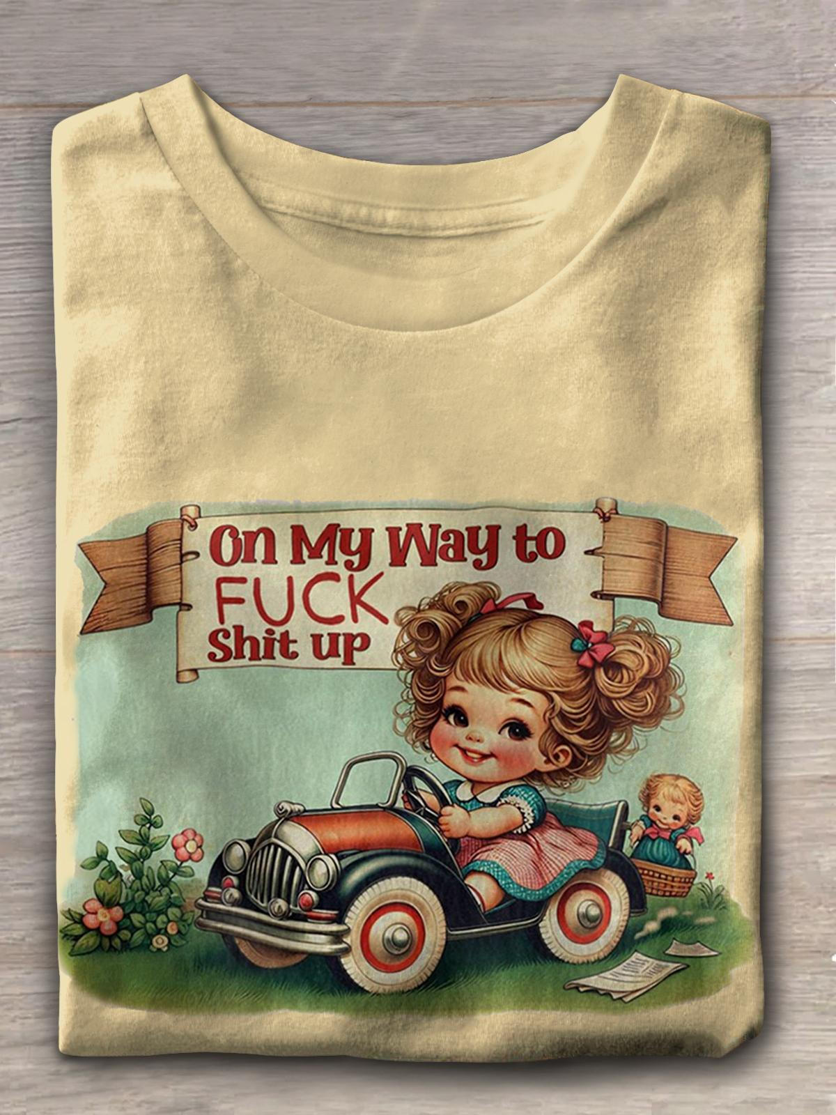 Funny Cute Girls Vintage Print T-Shirt