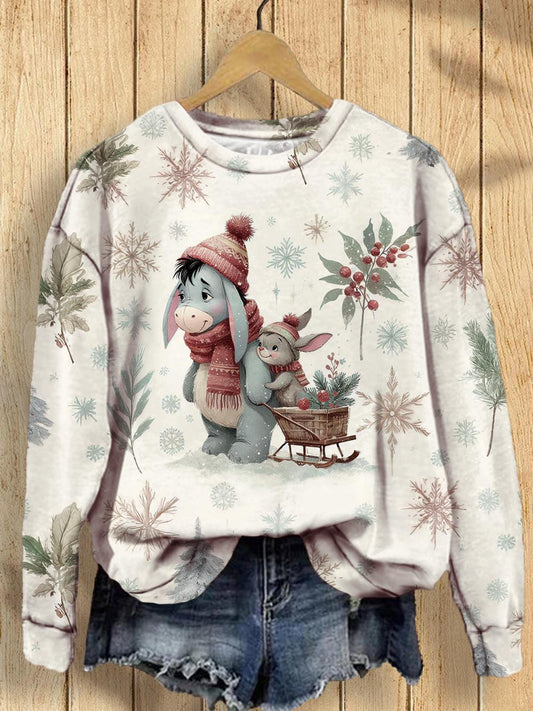 Women's Cute Animal Leaf Snowflake Print Long Sleeve Top