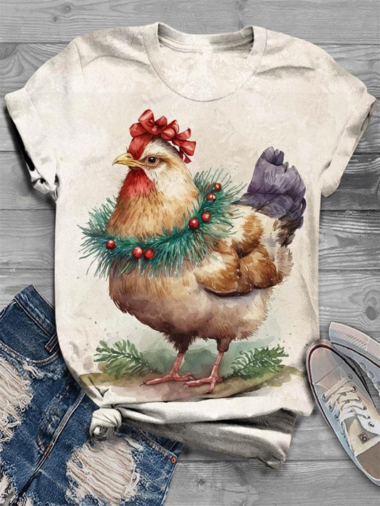 Christmas Chicken Crew Neck T-Shirt