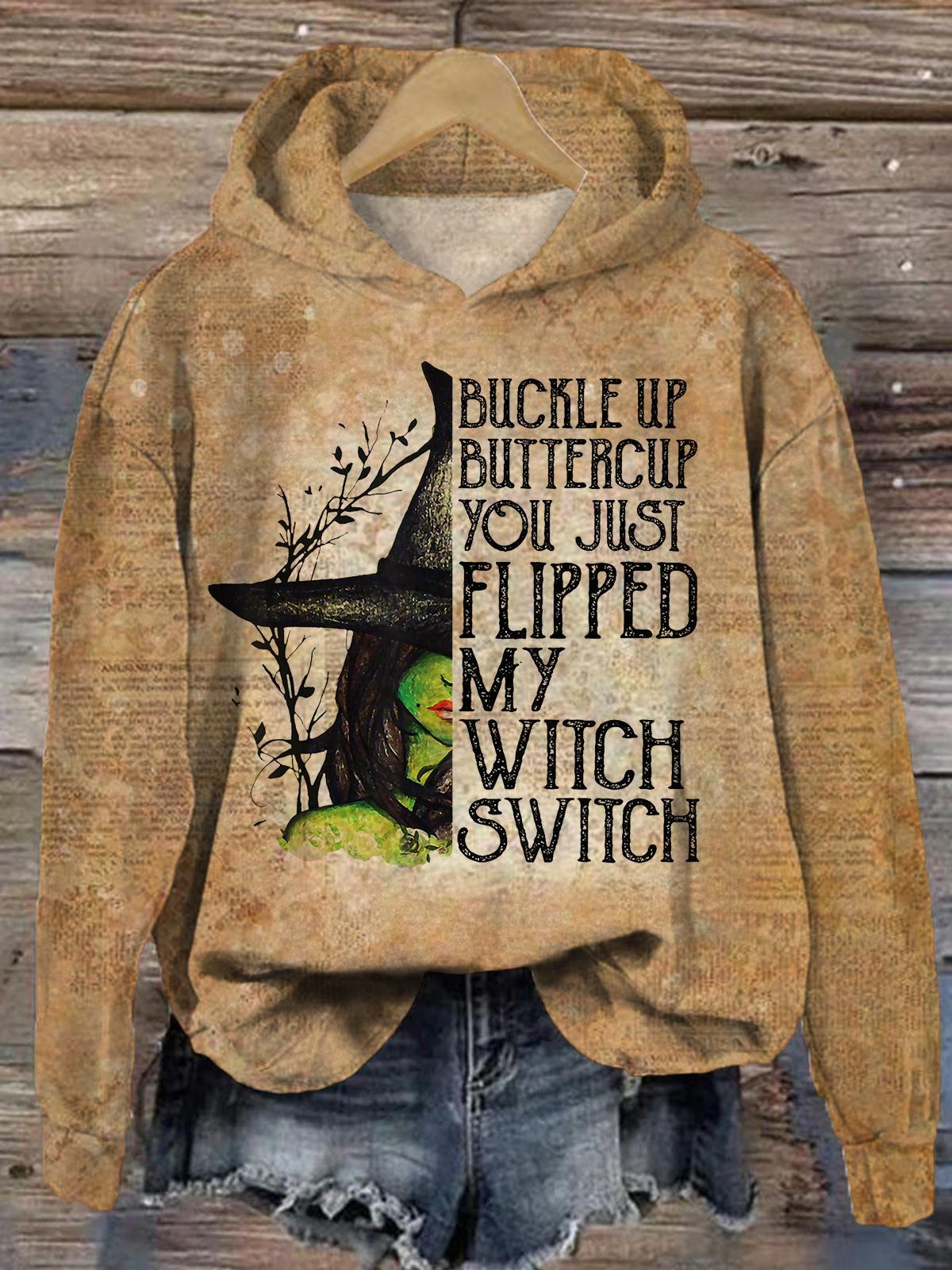 Women's Buckle Up Buttercup Halloween Print Long Sleeve Top