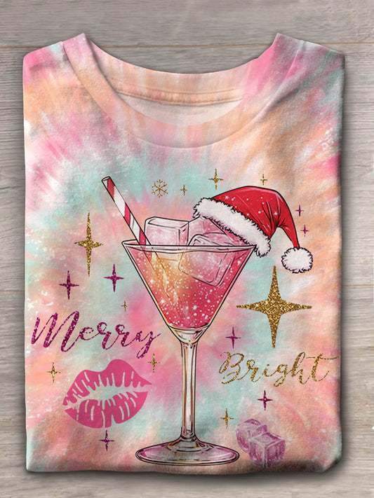 Merry Bright Santas Hot Mess Tie Dye Print T-shirt