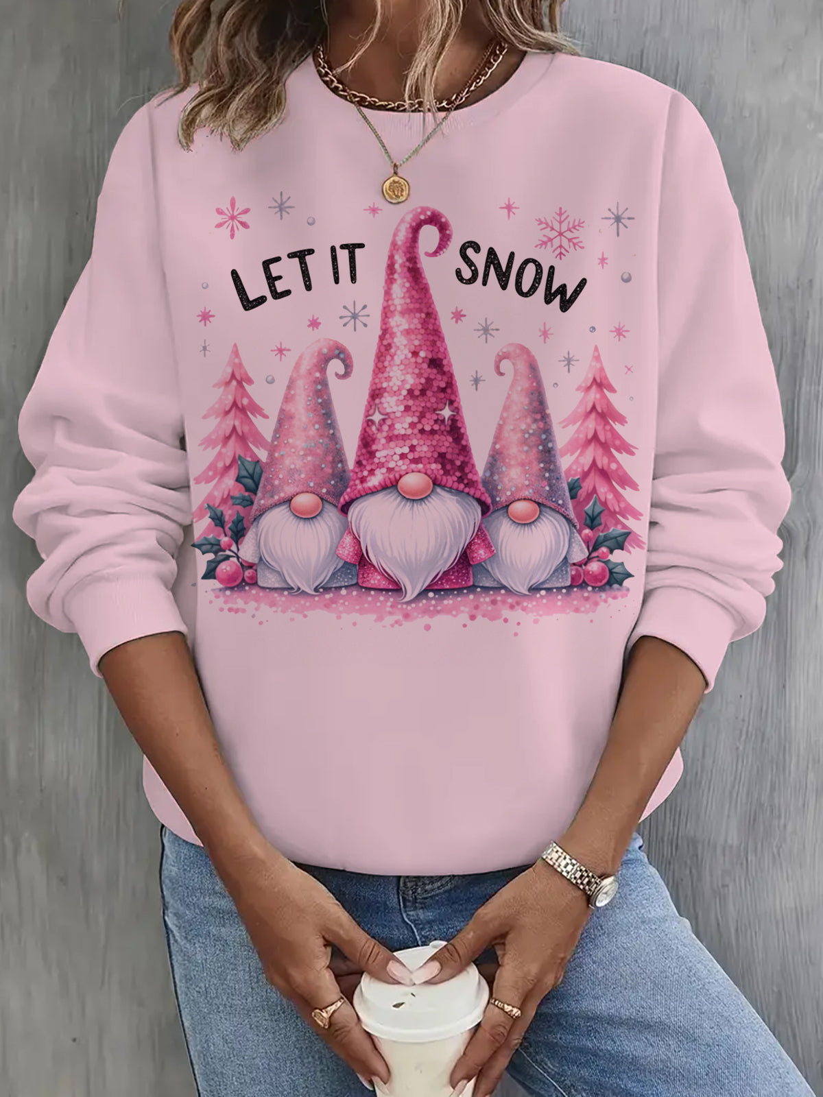 Women's Letit Snow Print Long Sleeve Casual Top