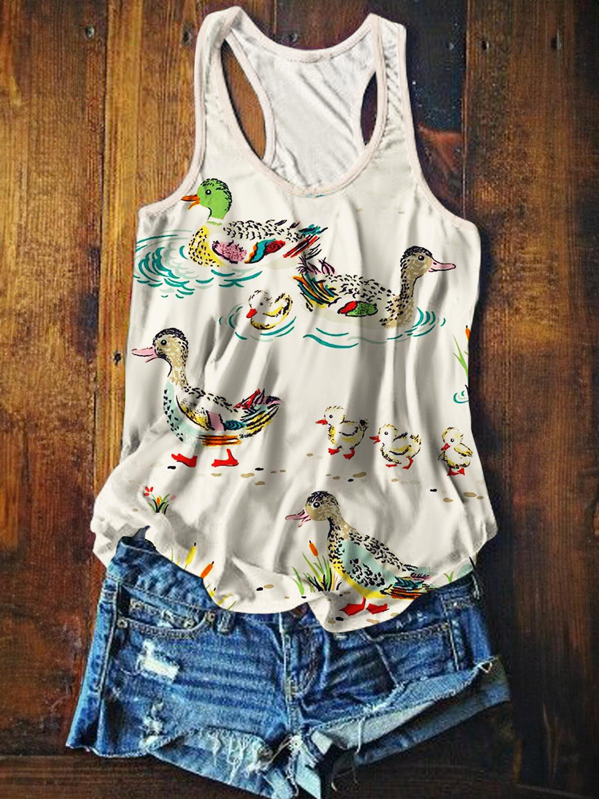 Vintage Duck Print Casual Tank Top