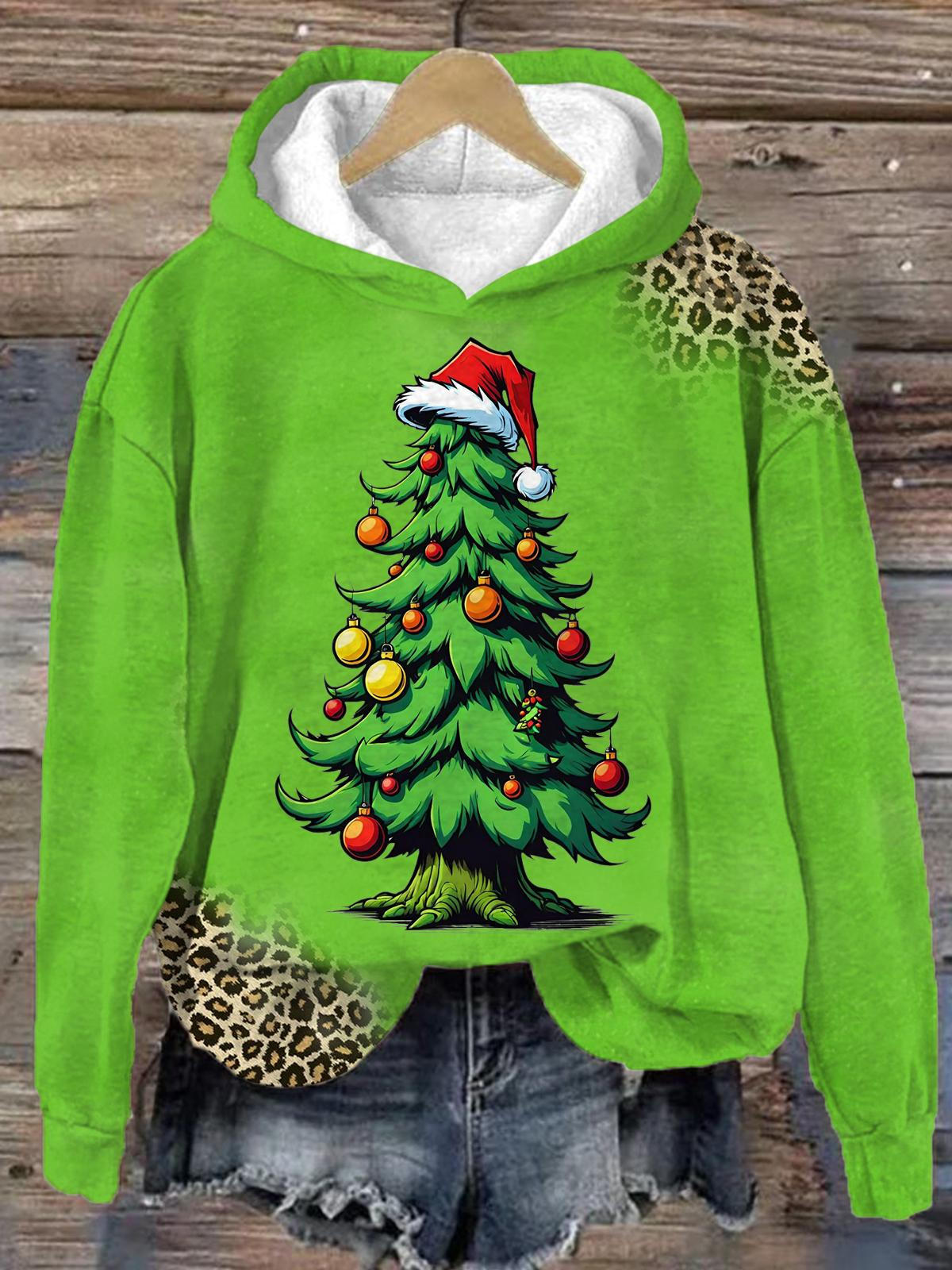 Christmas Tree With Hanging Lights Long Sleeve Printed Hoodie