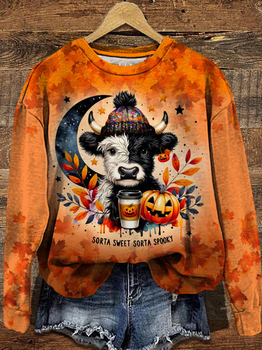 Women's Fun Halloween Cow Long Sleeve Casual Top