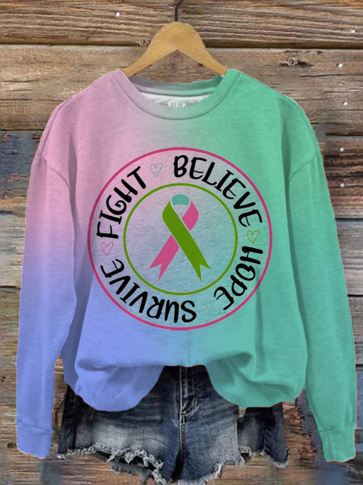 Breast Cancer Awareness Print Long Sleeve Casual Top