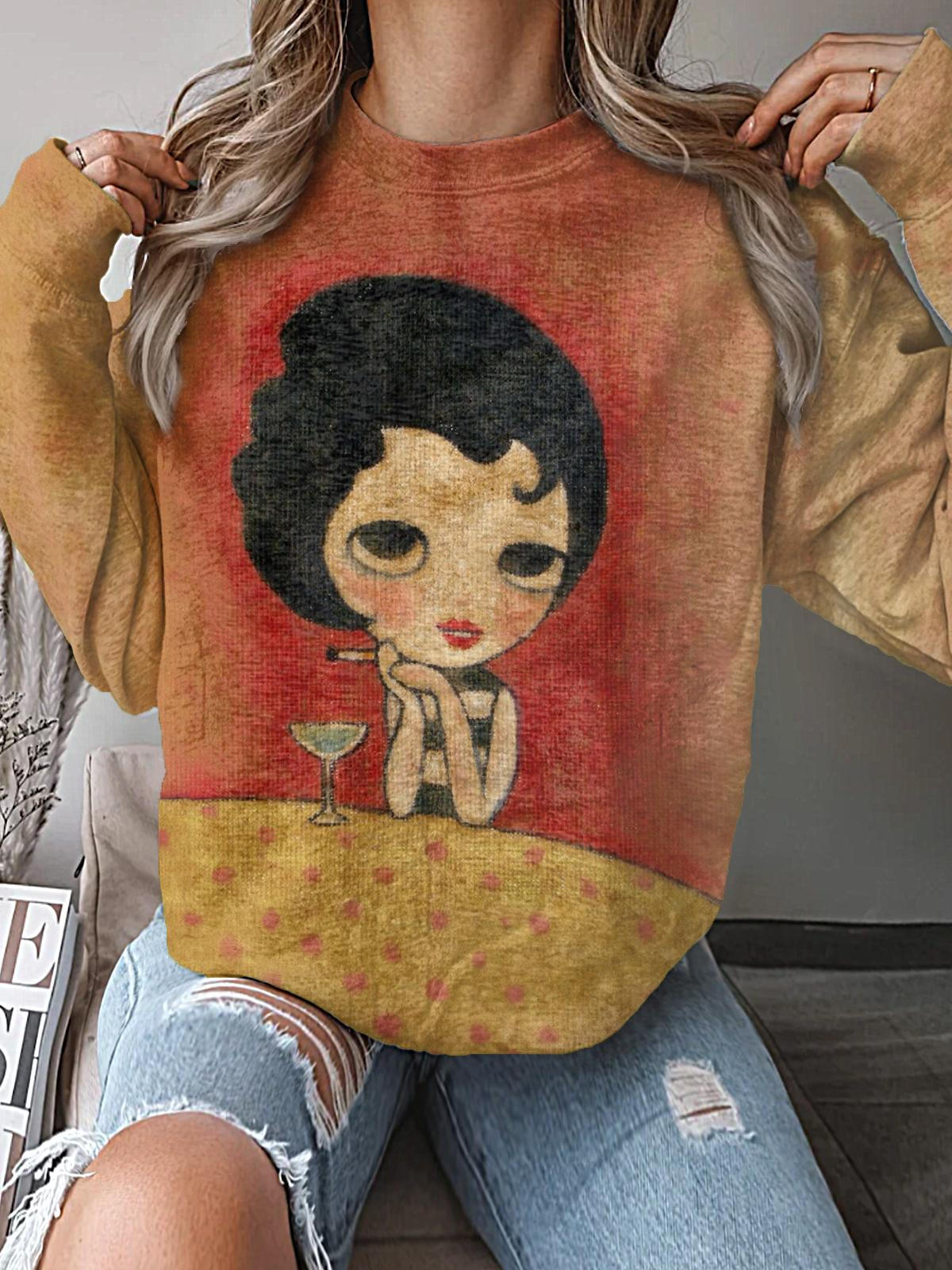 Women's Sexy Cute Girls Vintage Printed Long Sleeve Tops