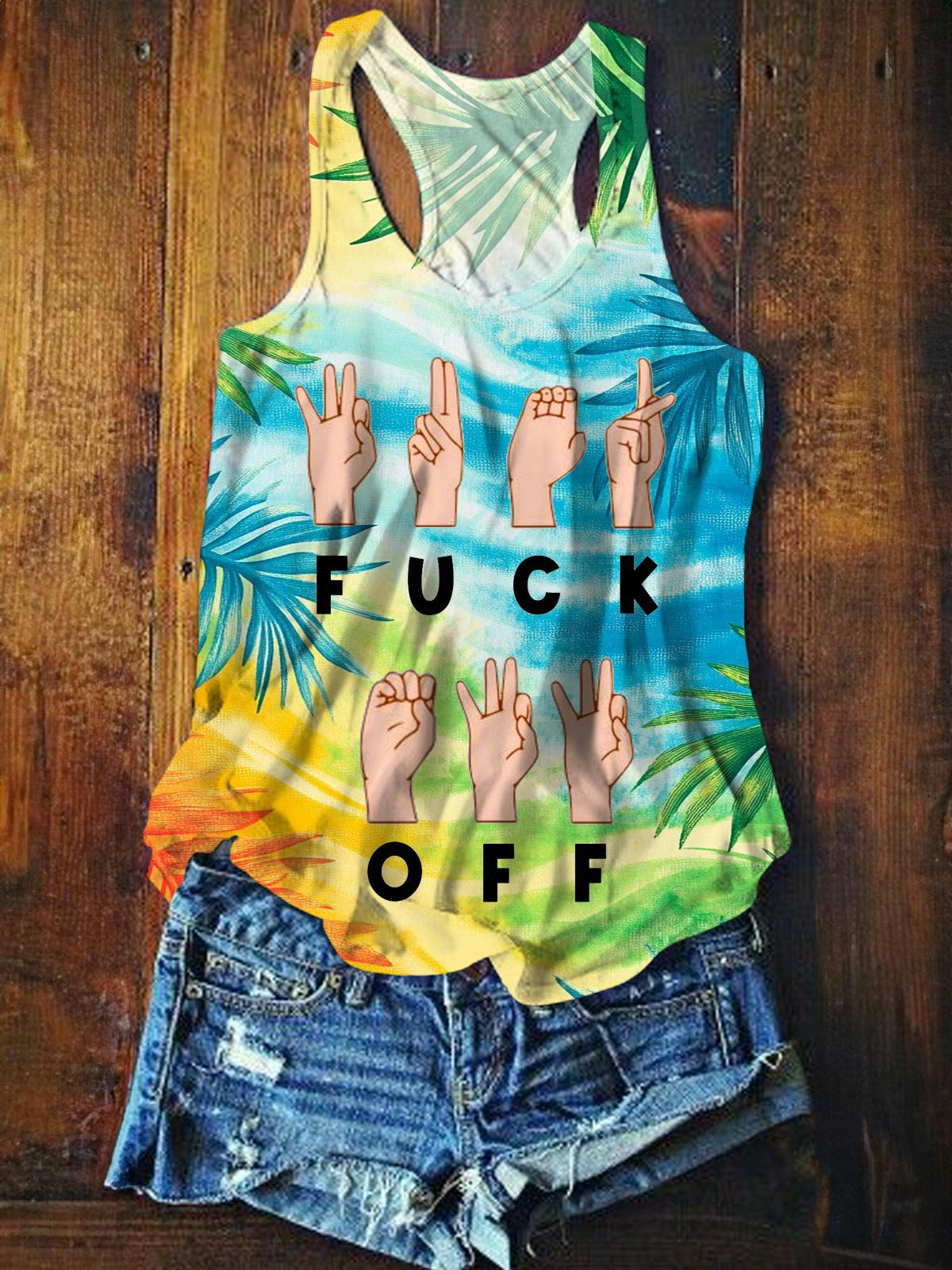 Fuck Off Humor Finger Casual Vacation Print Vest