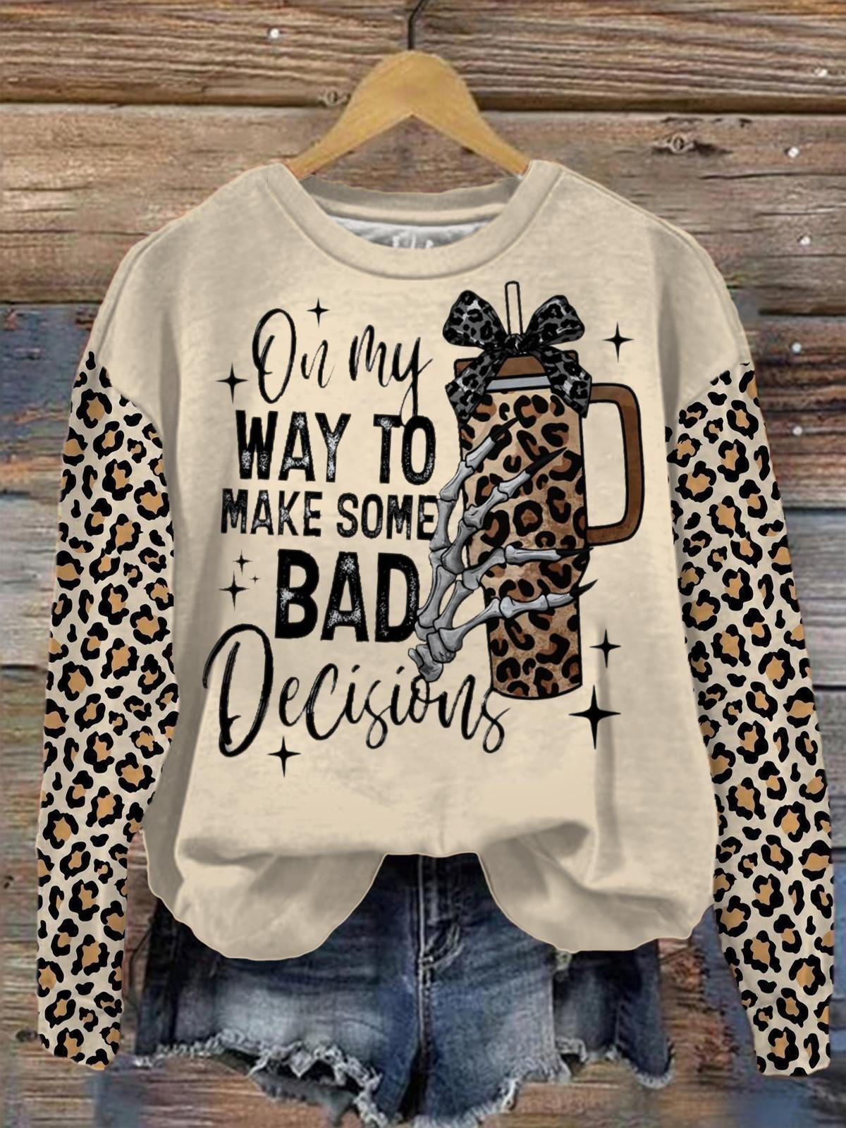 Women's Halloween leopard Print Printed Long Sleeve Casual Top