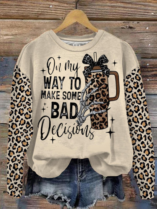 Women's Halloween leopard Print Printed Long Sleeve Casual Top