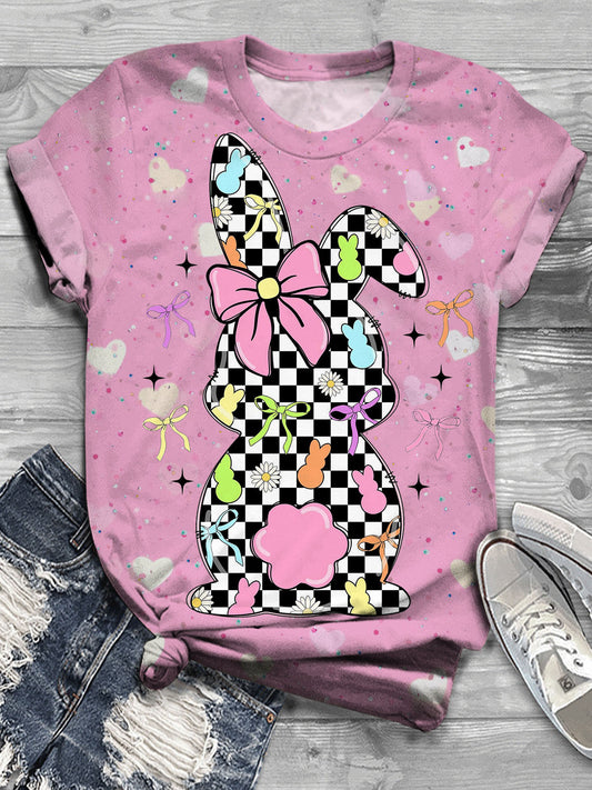 Happy Easter Day Cute Rabbit Heart Print T-shirt