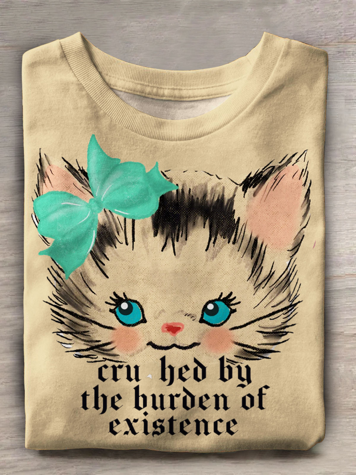 Cute Vintage Cat Print Short Sleeve Crew Neck T-shirt