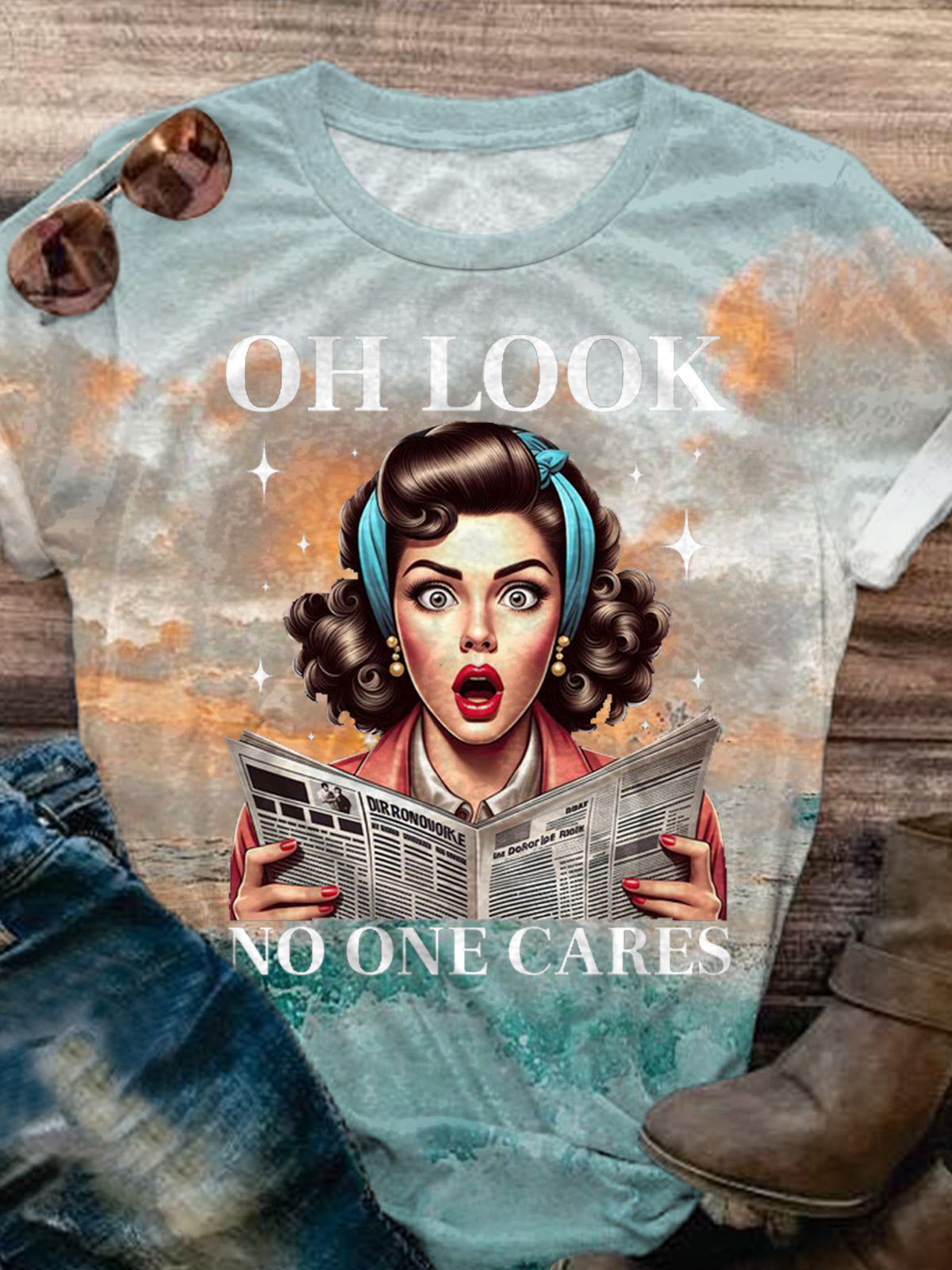 Oh Look No One Cares Funny Print T-shirt