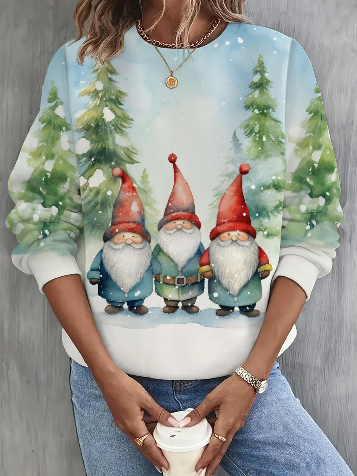 Cute Christmas Gnomes Long Sleeve Casual Top