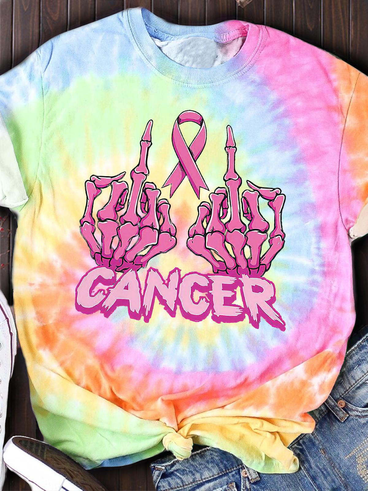 Women's Breast Cancer Tie-Dye Print Short Sleeve Crew Neck T-Shirt