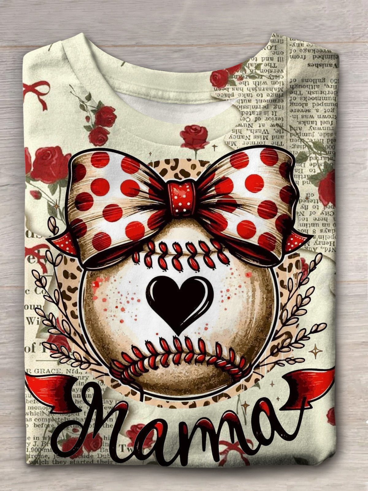 Mama Cute Bow Baseball Fan Sexy Vintage Print T-shirt