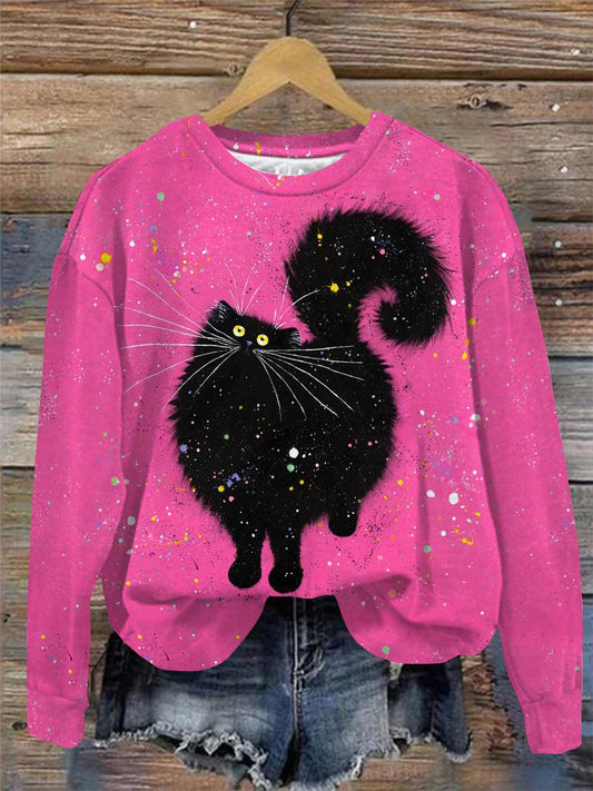 Cat Women's Round Neck Long Sleeve Top