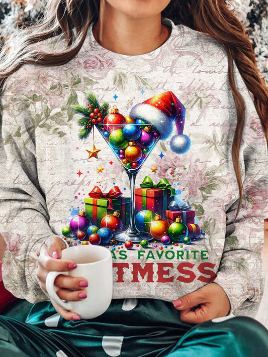 Santas Favorite Hot Mess Vintage Print Long Sleeve Top