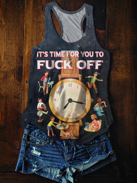 It's Time For You To Fuck Off Printed Casual Tank Top