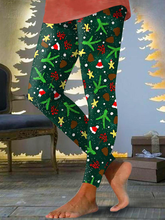 Women's Winter Christmas Pinecone Print Leggings