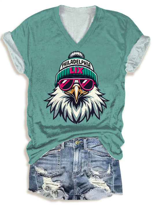 Vintage Eagles Print V-neck T-Shirt