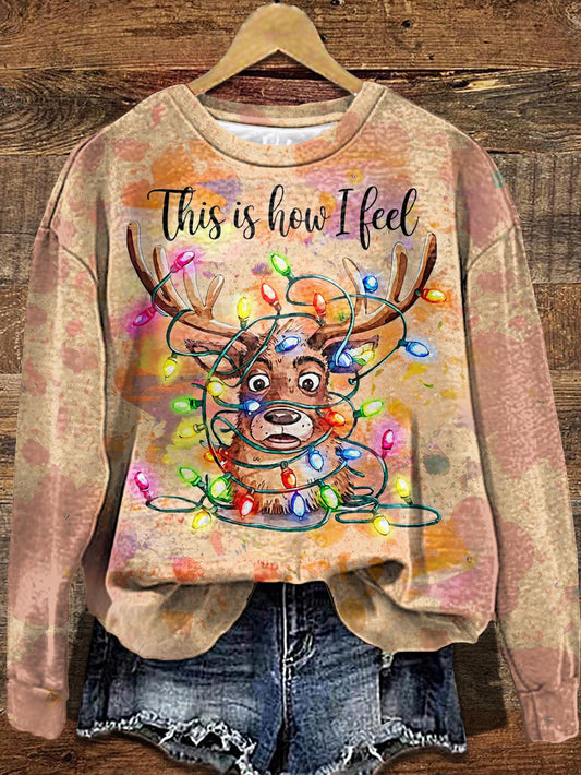 This Is How I Feel Christmas Reindeer Crew Neck Casual Sweatshirt