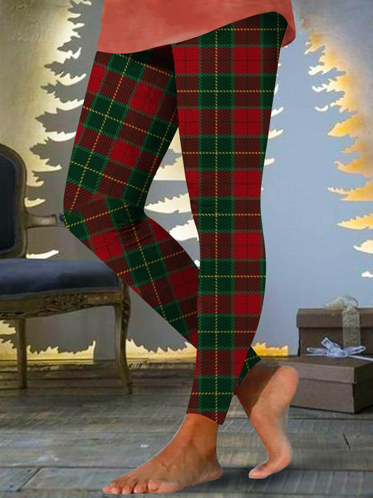 Women's Christmas Red and Green Plaid Print Leggings