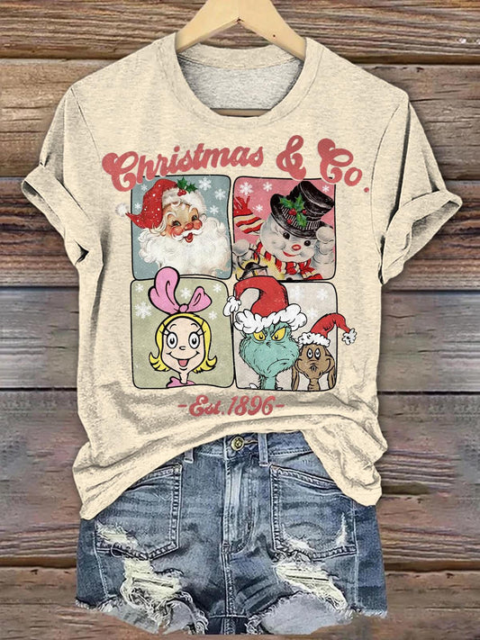 Retro Merry Christmas Crew Neck T-shirt