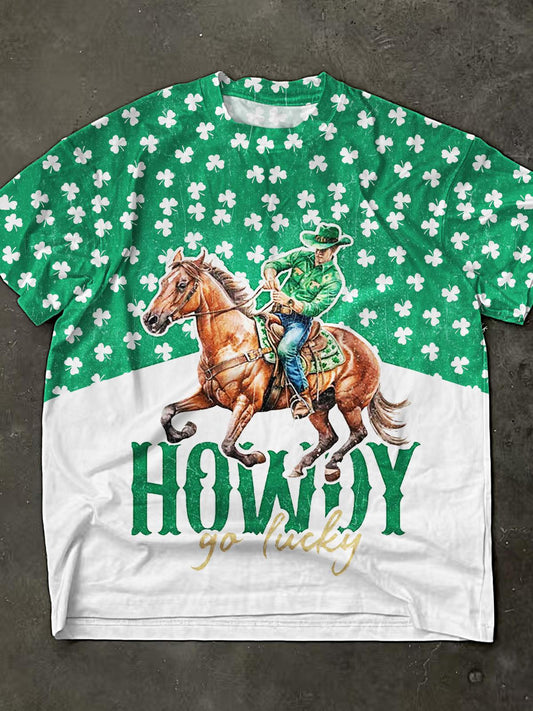 Howdy Go Lucky Western St. Patrick Print Crew Neck T-shirt