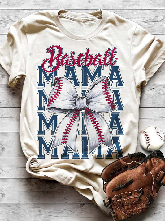 Team Game Fan Baseball Mama Print T-shirt