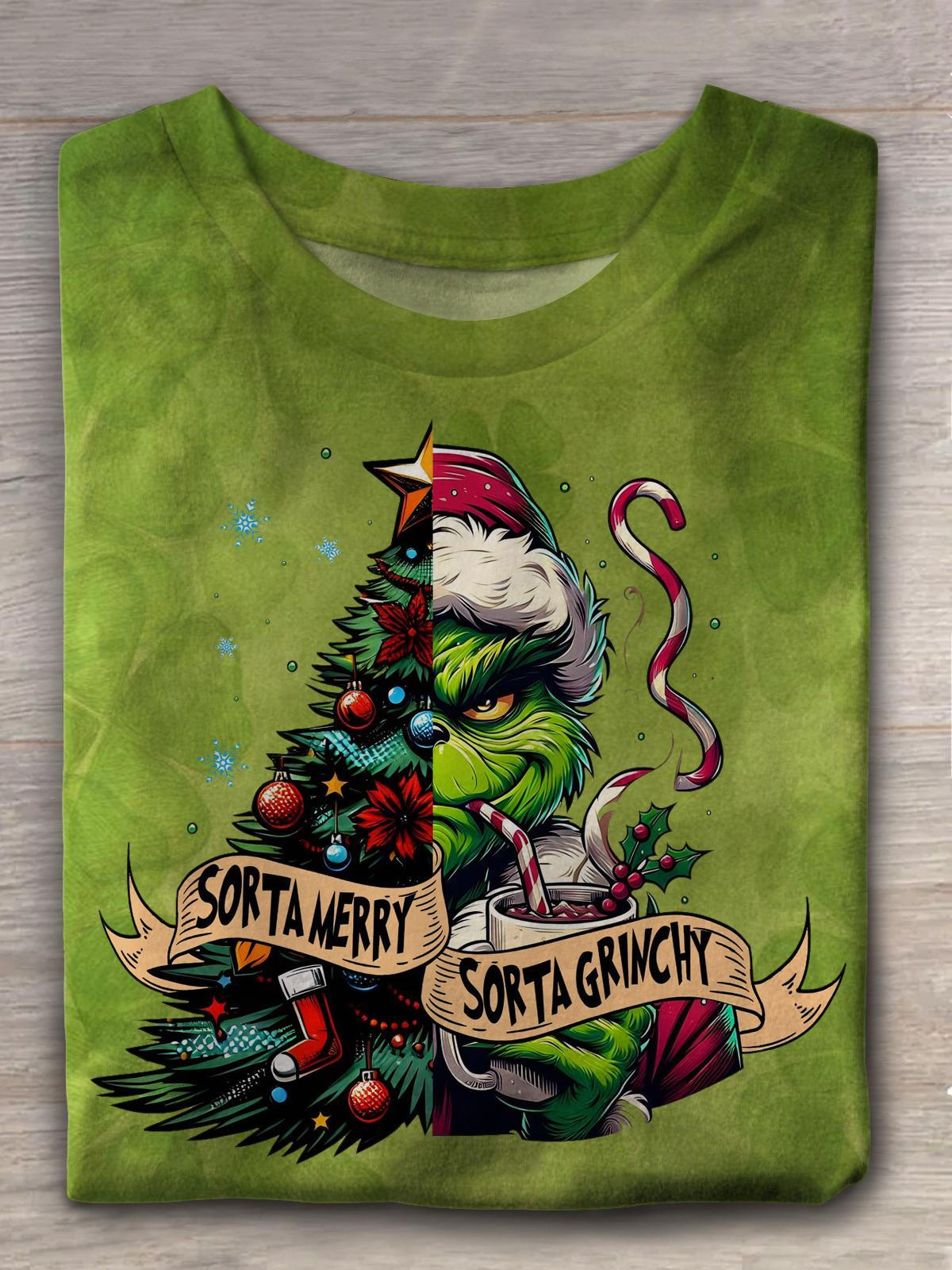 Sorta Merry Sorta Green Monster Christmas Crew Neck T-shirt