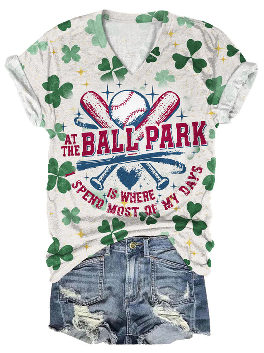 At The Ball Park Is Where Summer Fun Print T-Shirt