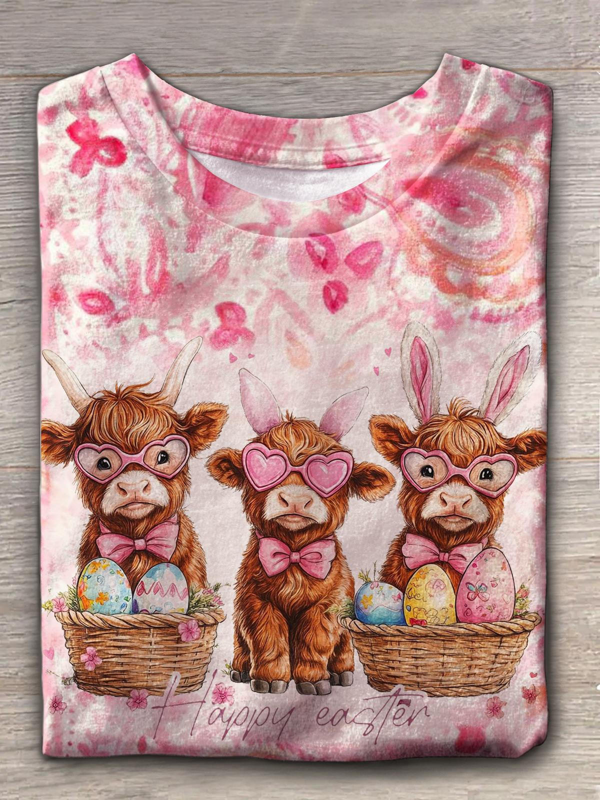 Easter Day Highland Cow Crew Neck T-shirt