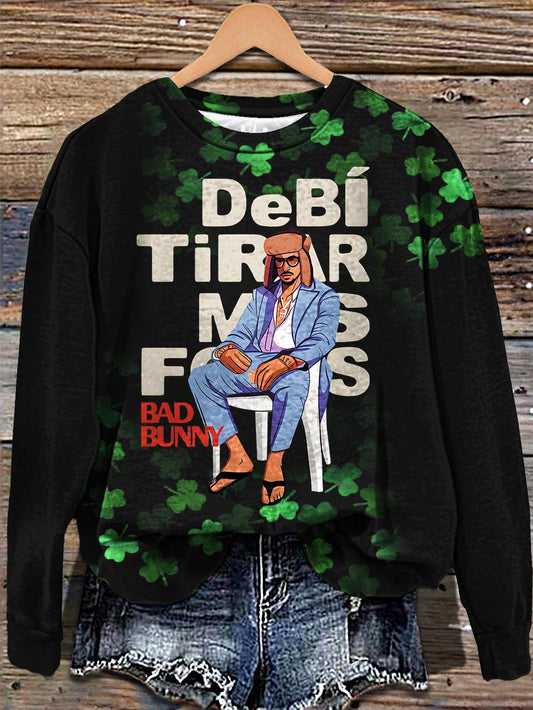 DTMF Bad Bunny New Album St. Patrick's Printed Long Sleeve Casual Top