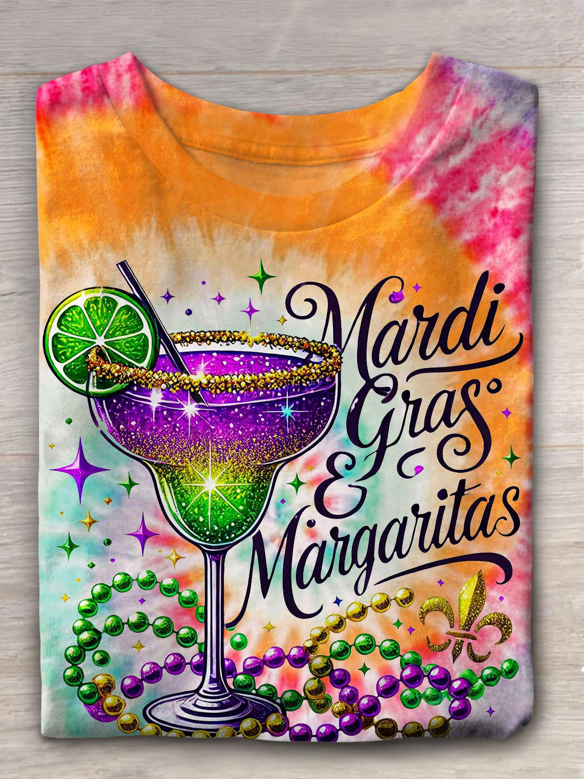 Mardi Gras Happy Holiday Party Tie Dye Wine Print T-Shirt