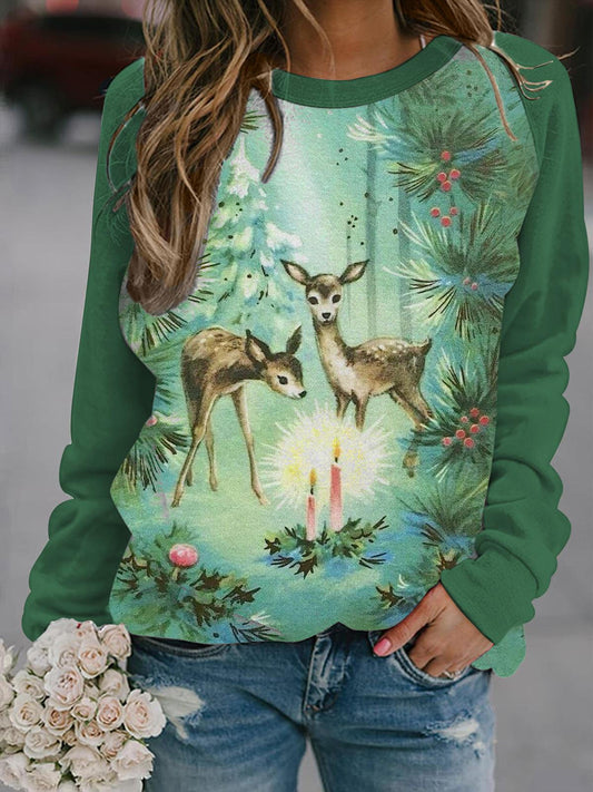 Cute Reindeer Long Sleeve Printed Top