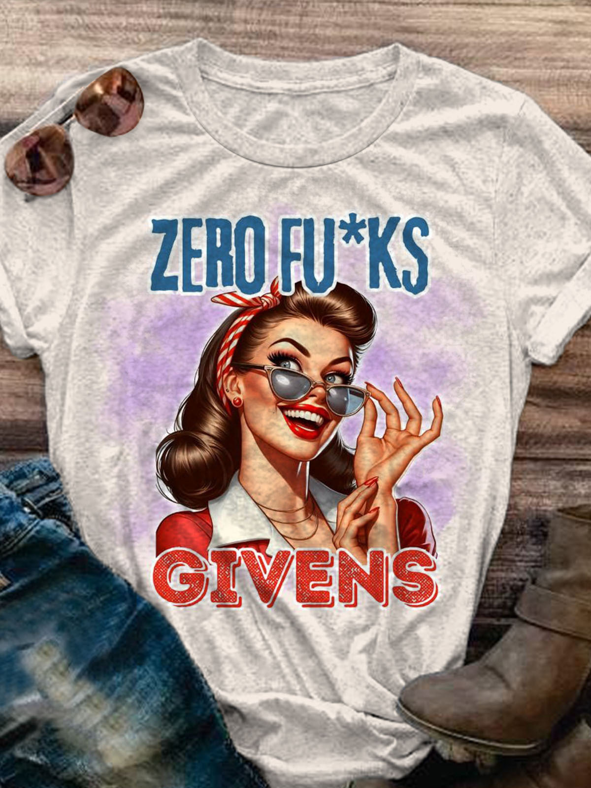 Zero Fucks Givens Sexy Girl Print Casual T-shirt