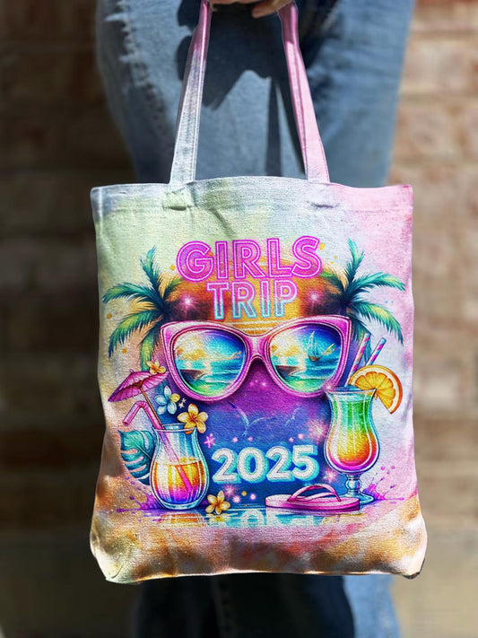 Girls Trip 2025 Tie Dye Shoulder Zipper Canvas Bag