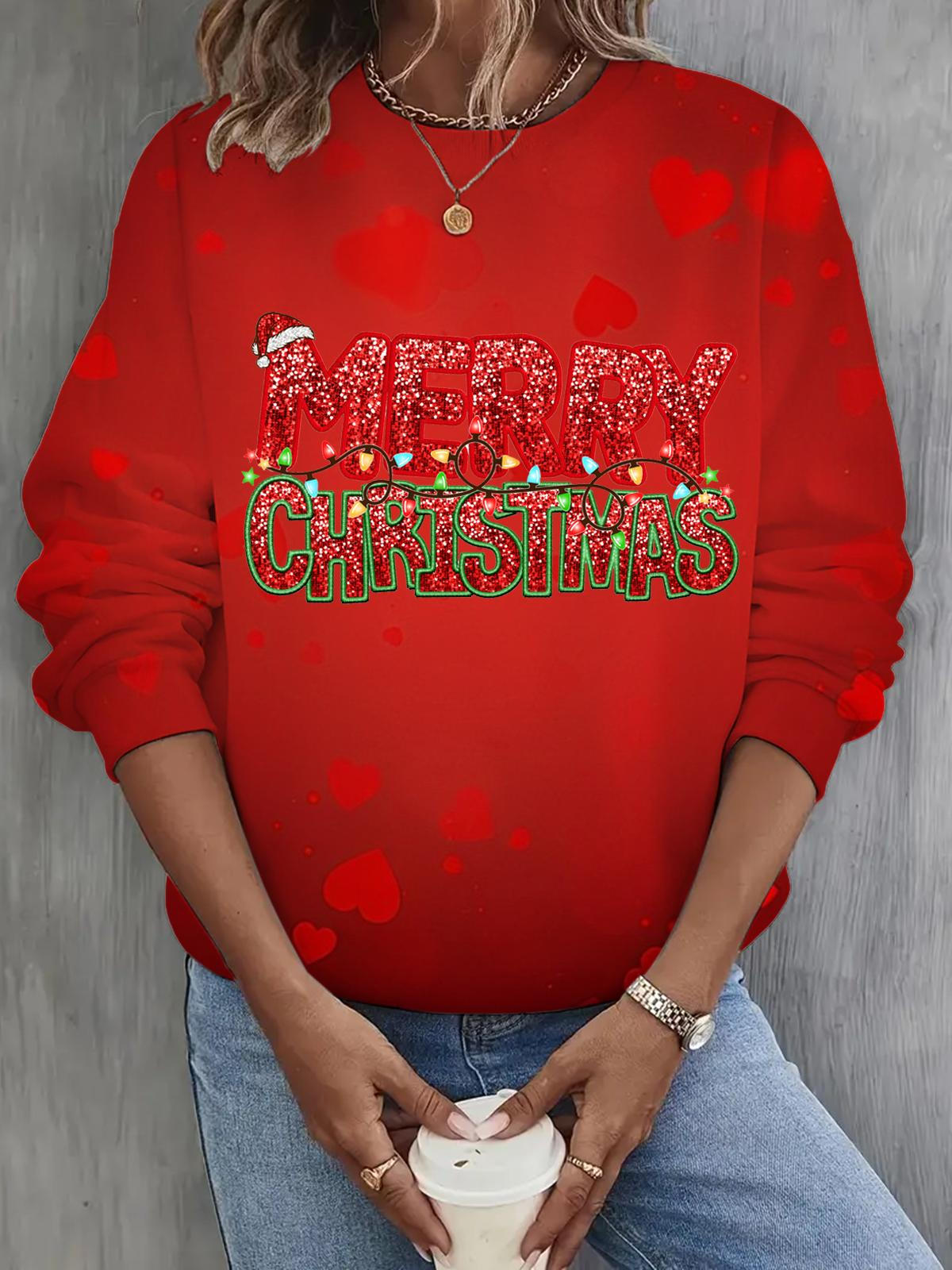 Women's Red Christmas Long Sleeve Casual Top