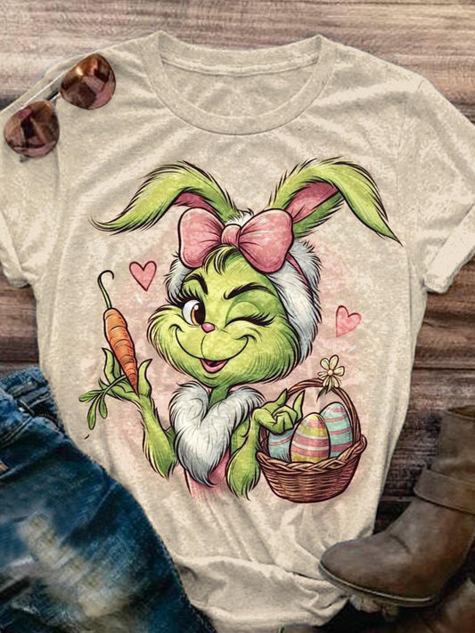 Happy Easter Day Cute Miss Rabbit Print T-shirt