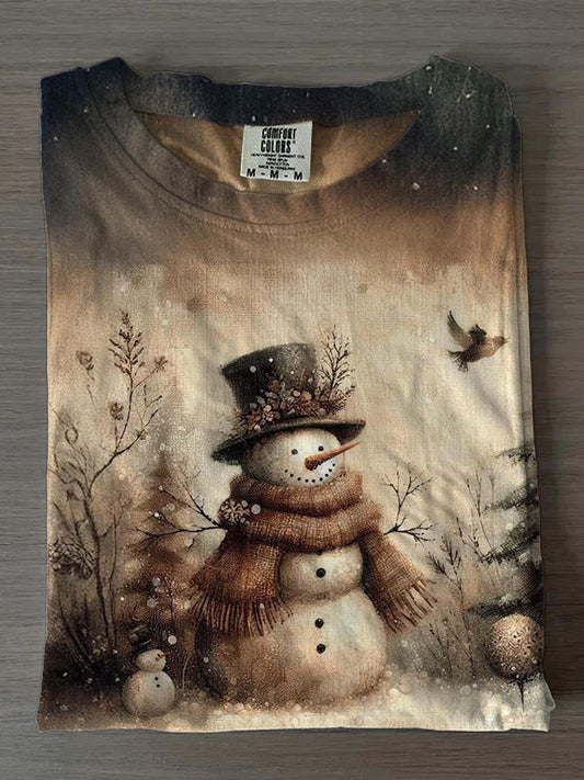 Women's Winter Retro Snowman Crew Neck T-shirt