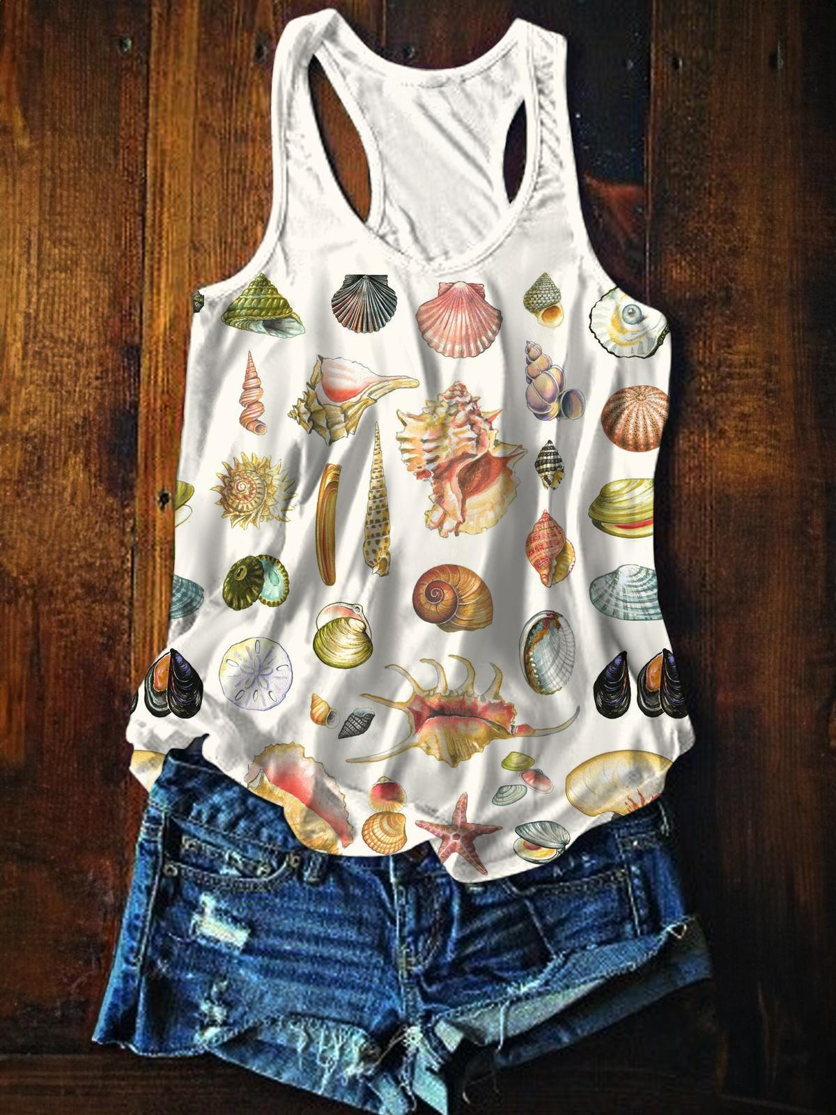 Sea Shell Printed Casual Tank Top