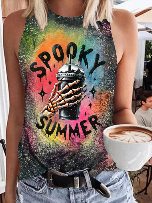 Spooky Summer Print Casual Sleeveless Top