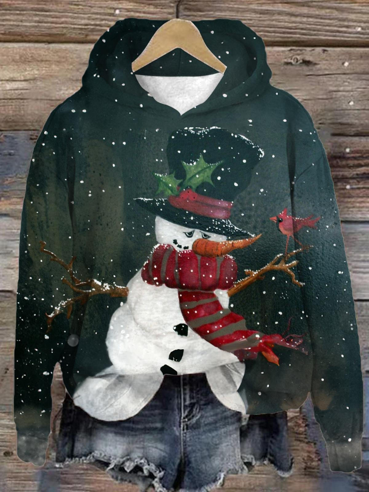 Women's Retro Snowman Long Sleeve Printed Hoodie