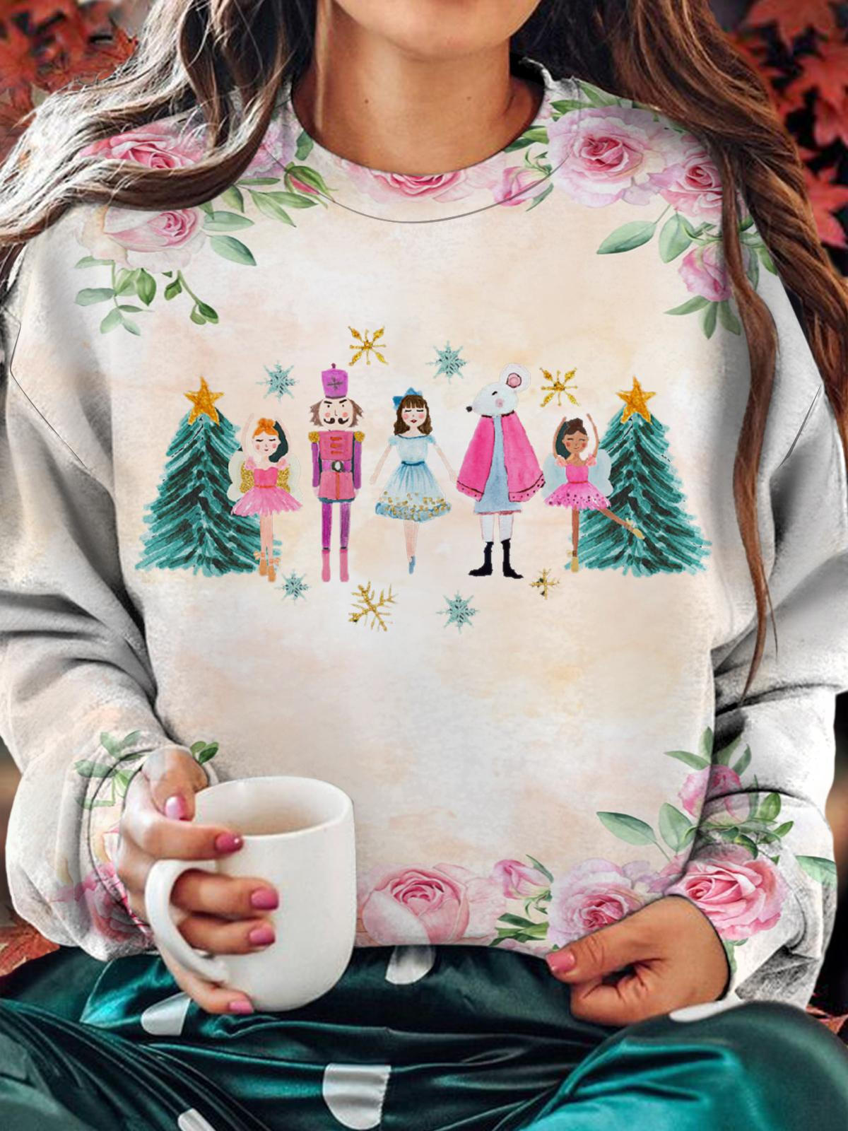 Women's Retro Christmas Dance Crew Neck Casual Sweatshirt